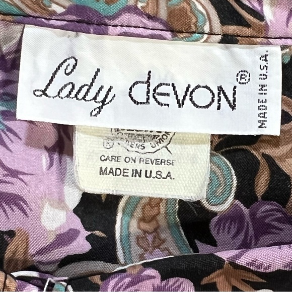 VINTAGE bow tie blouse 80s coquette floral paisley button down demure dressy - Picture 11 of 14